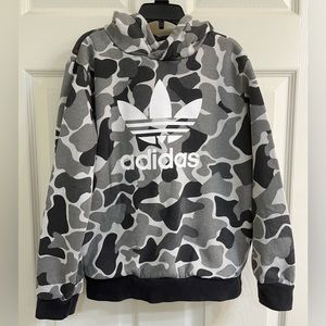 Boys Grey Adidas Originals Trefoil Camo Hoodie, Sz S